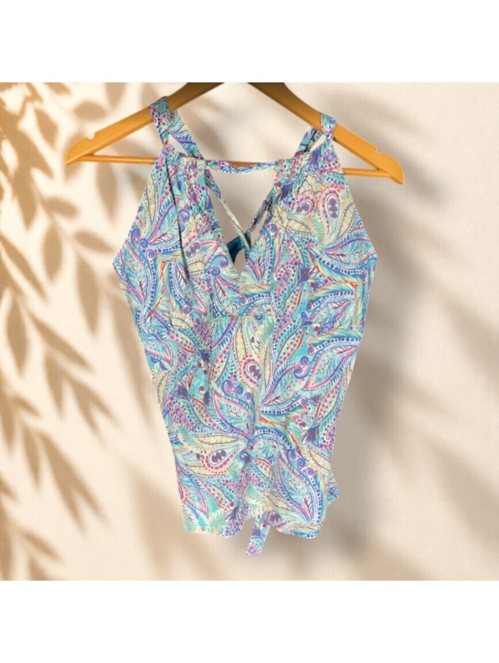 Sunsets Swimsuit Women M Medium Blue Floral Push Up V-Neck Sleeveless Beach